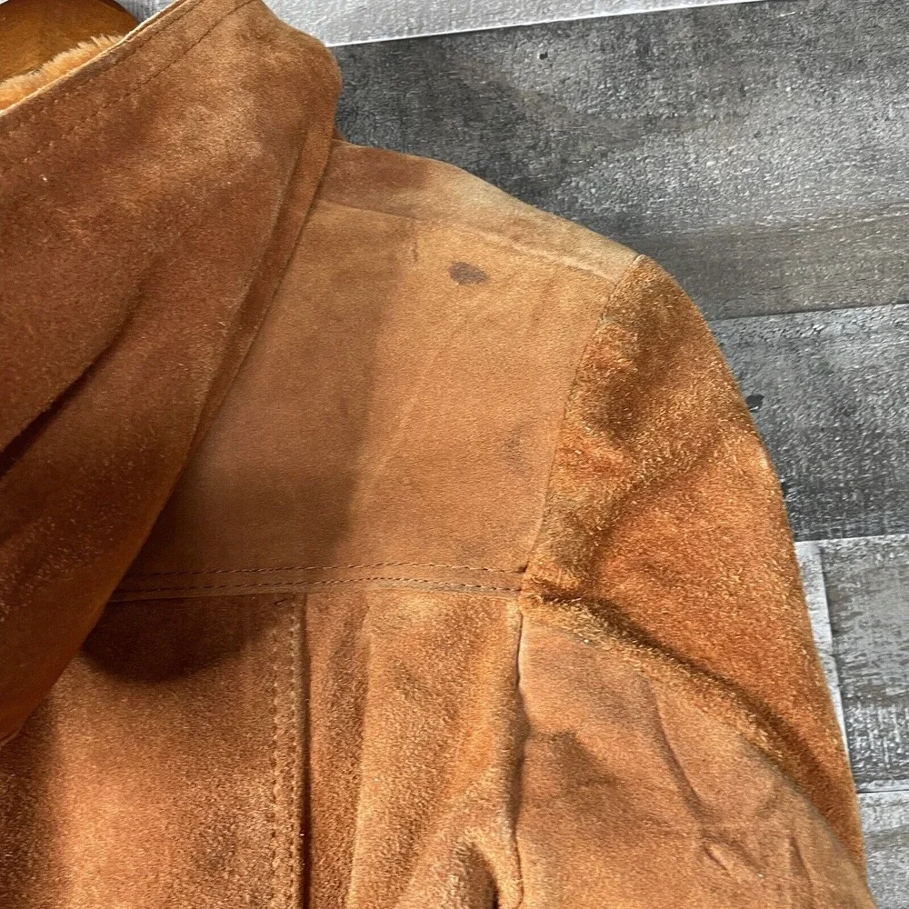 Vtg Hi Gear Mens S Rust Brown Leather Suede Jacket Lined Hooded Heavy‎ Western